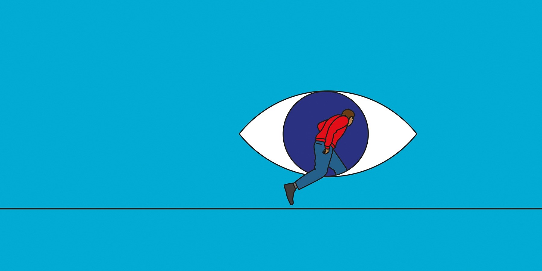 Illustration of a person climbing into an eye